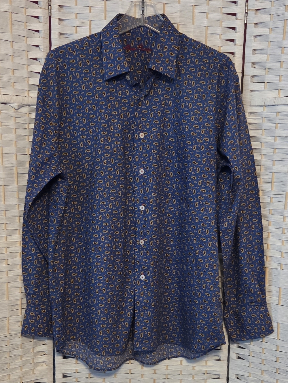 Alan Flusser Men's Dark Blue Paisley Button-Up Shirt Size L